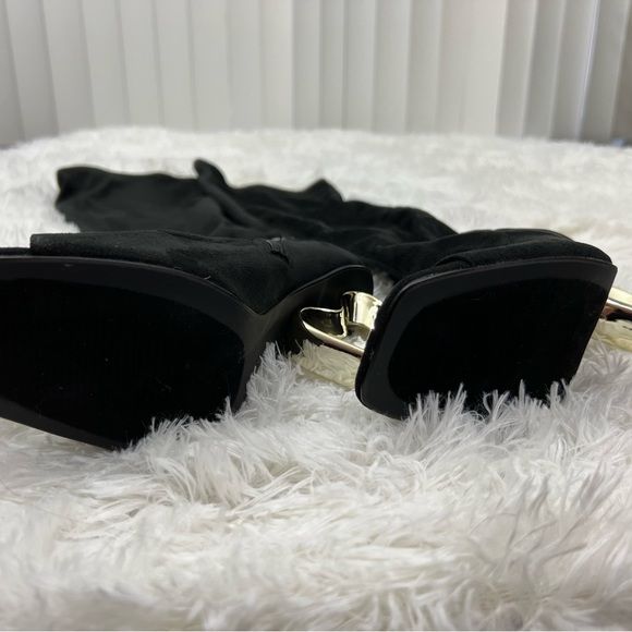 YOKI Over The Knee Stretch Peep Toe Boots Heart Shaped Heel Zip Up Black Size 7 - Picture 9 of 15